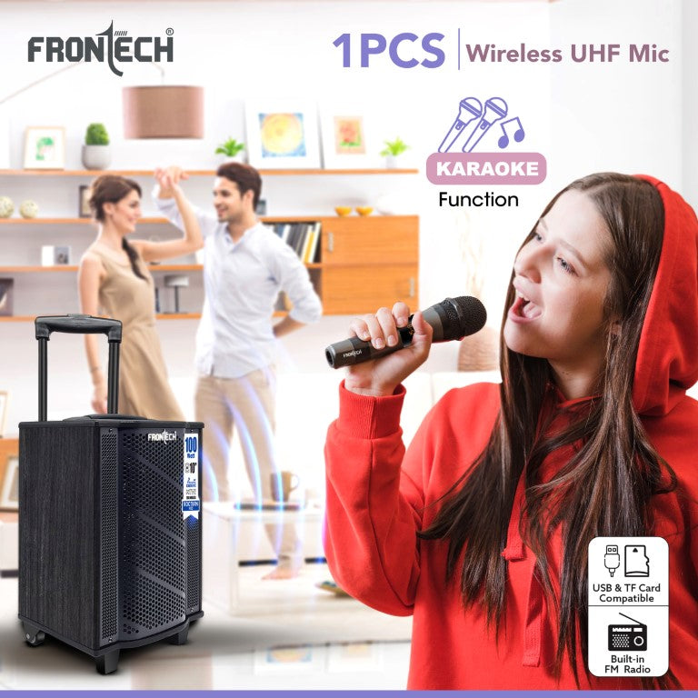 Frontech Nocturn Neo Trolley Speaker | 100W Sound | Wireless Mics | Multi-Input (SW-0225) Frontech Nocturn Neo Trolley Speaker | 100W Sound | Wireless Mics | Multi-Input (SW-0225)
